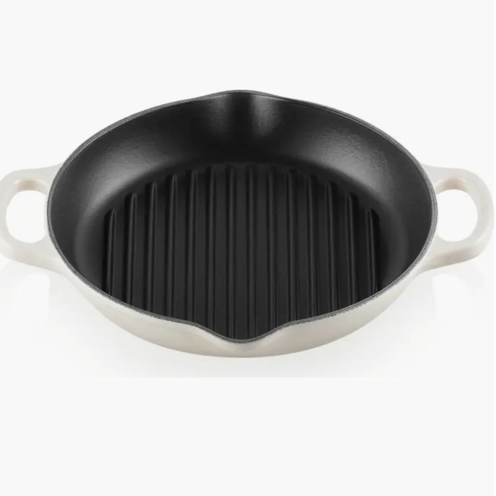 Le Creuset Round Enamel Cast Iron  Grill Pan- Meringue